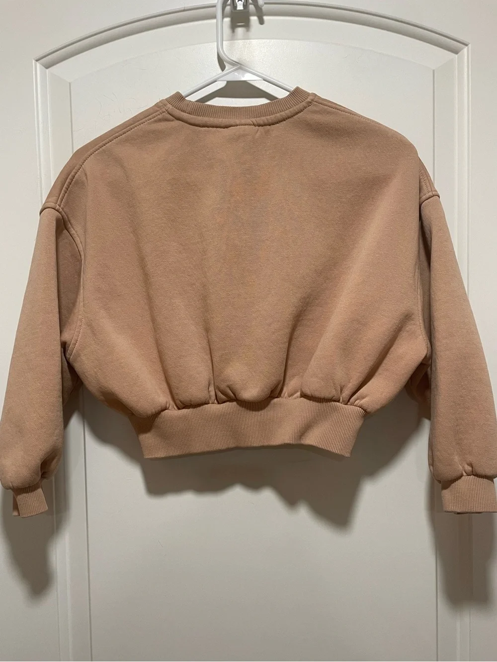 ❤️‍🔥 Micro Cropped Nike Streetwear Crew Neck Sweatshirt in Tan White Swoosh Sz S